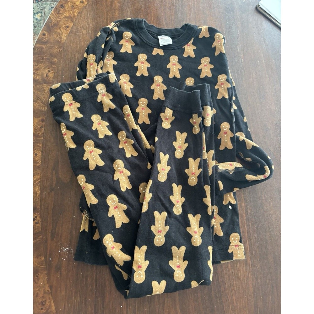 Hanna Andersson Girls Long John Pajamas * EUC! * Sz 140 (US 10) Gingerbread Men